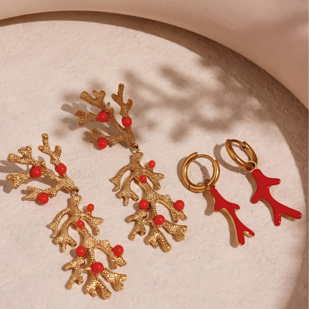 1 Pair Luxurious Series Coral Stainless Steel Gold Color Women's Drop Earrings h5Picture6