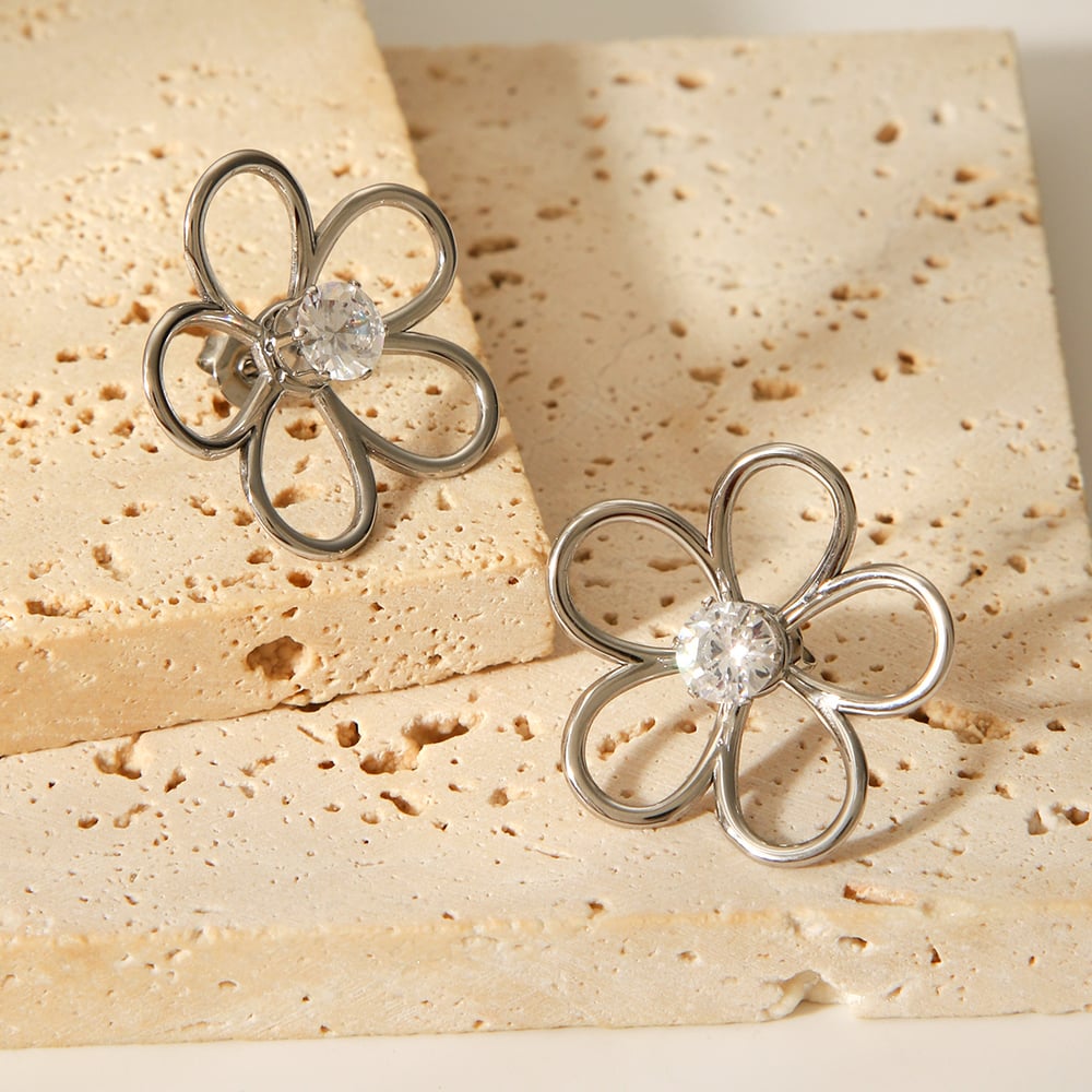 1 Pair Modern Flower Stainless Steel Gold Color Women's Stud Earrings h5Picture4