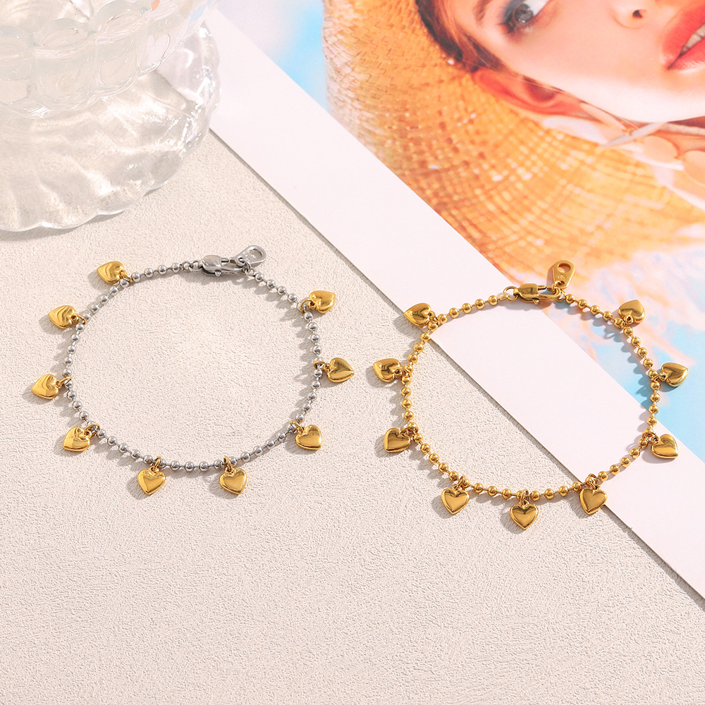 1 Piece Sweet Heart Stainless Steel Gold Color Women's Charm Bracelets h5Picture6