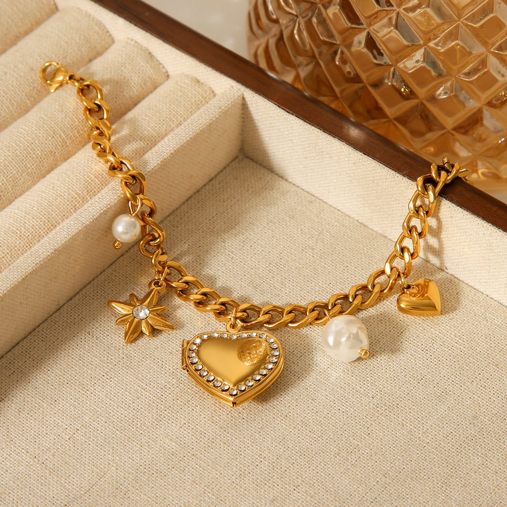 1 Piece Daily Heart Stainless Steel Gold Color Zircon Women's Charm Bracelets h5Picture5