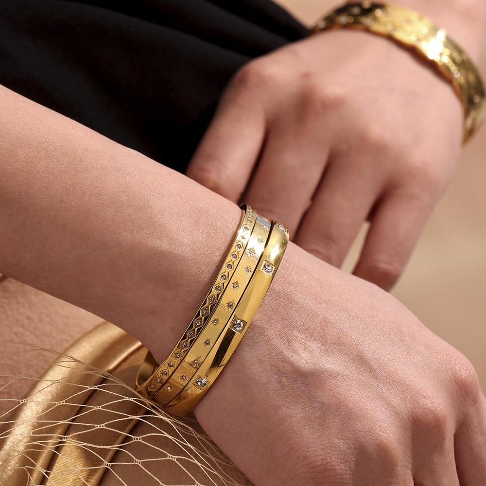 1 Piece Classic Irregular Shape Stainless Steel Gold Color Women's Bangles h5Picture7