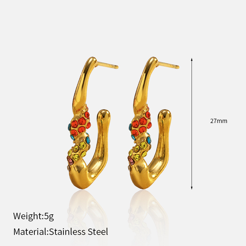 1 Pair Irregular Shape Stainless Steel Gold Color Hoop Earrings