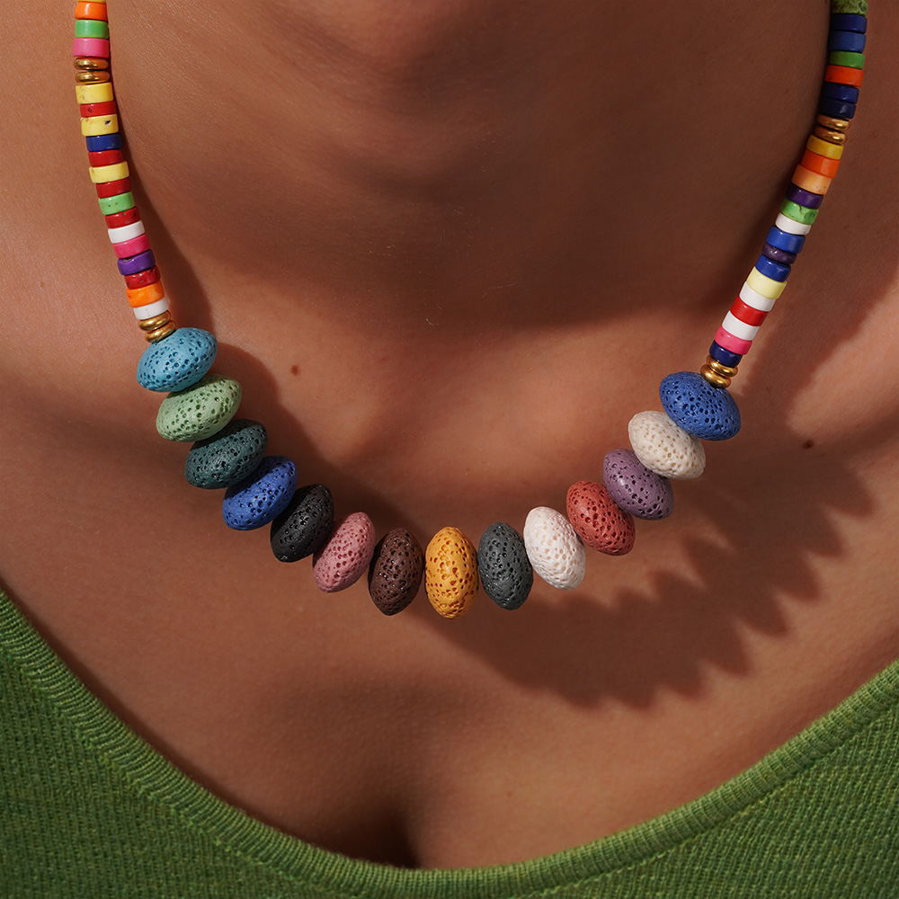 1 Piece Polychrome Beads Natural Stones Gold Color Women's Beaded Necklaces h5Picture3