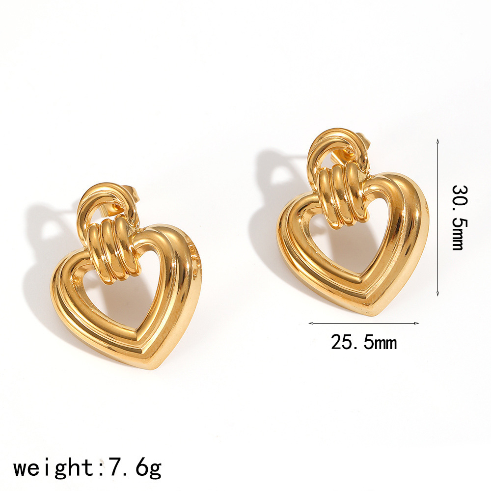 1 Pair Daily Heart Stainless Steel Gold Color Women's Stud Earrings
