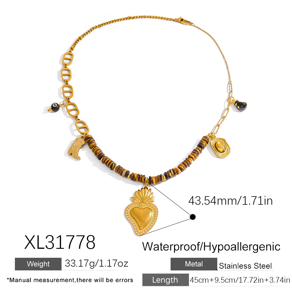 1 Piece Simple Series Casual Heart Stainless Steel Women's Beaded Necklaces h5Picture2