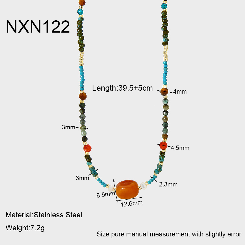 1 Piece Natural Stones Gold Color Beaded Necklace