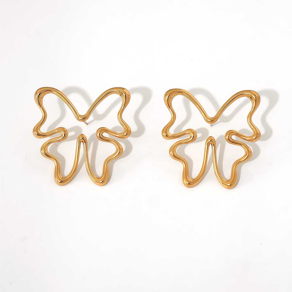 1 Paar natürliche Schmetterlings-Ohrstecker aus Edelstahl in Goldfarbe für Damen
