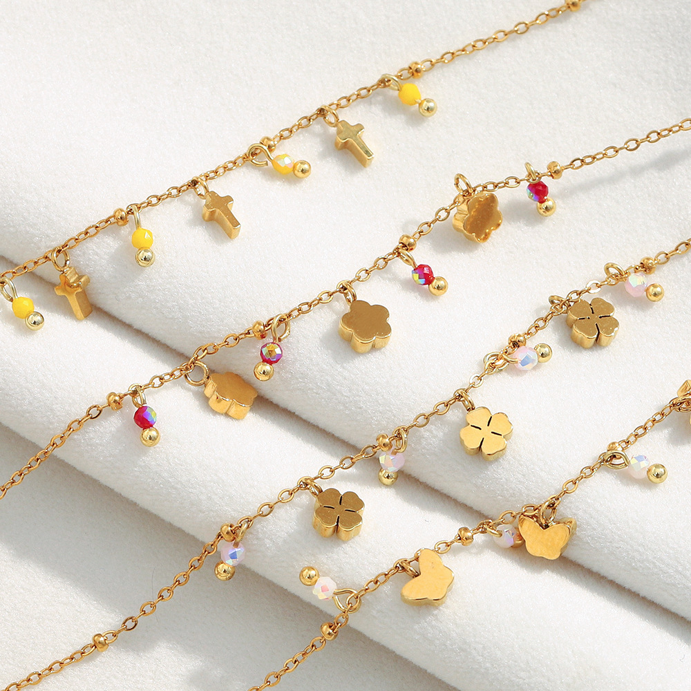 1 Piece Clover Stainless Steel Gold Color Charm Bracelet h5Picture3