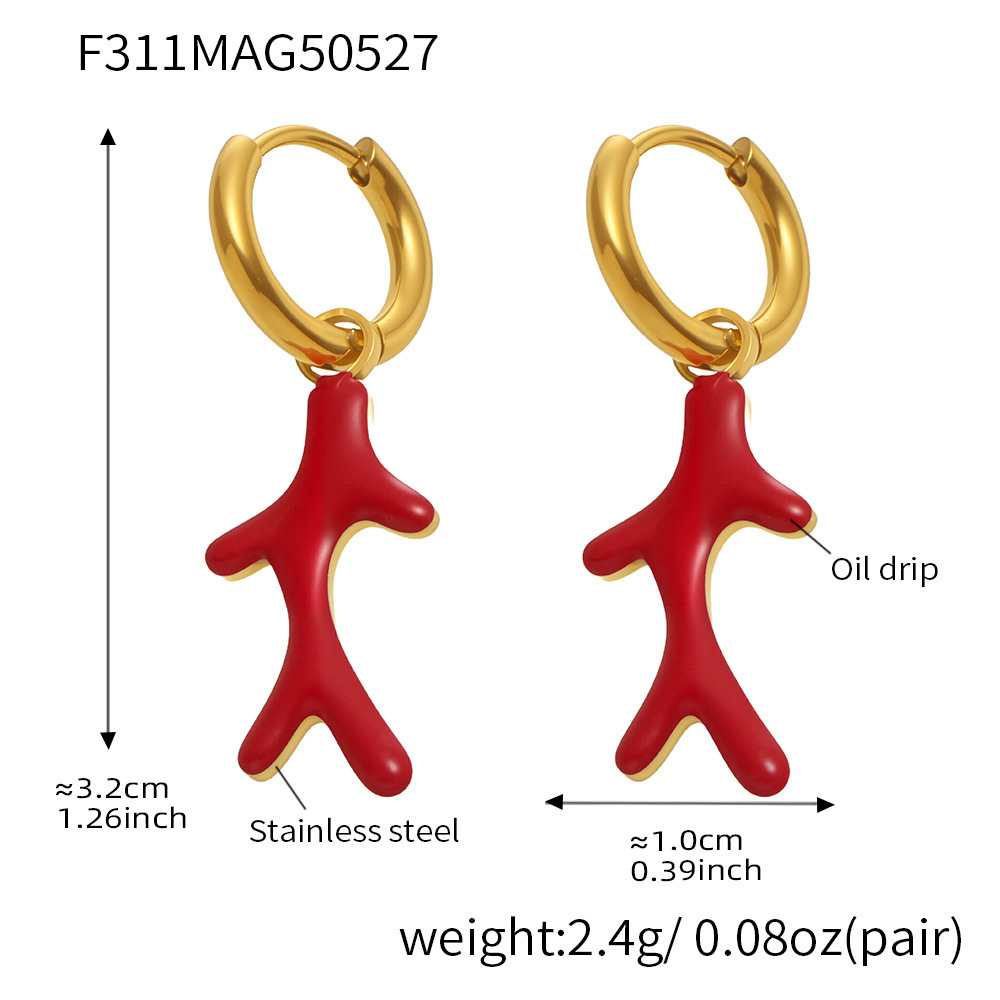 1 Pair Luxurious Series Coral Stainless Steel Gold Color Women's Drop Earrings