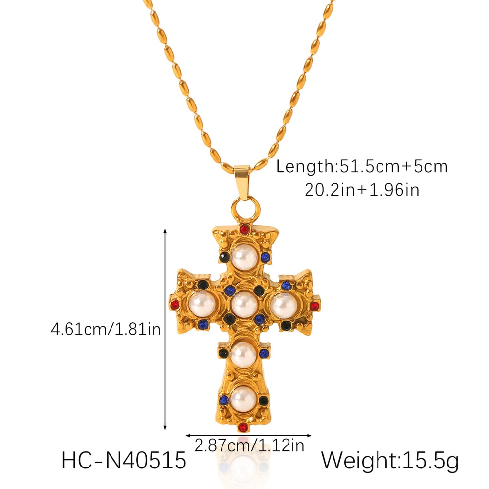 Tägliches Kreuz Edelstahl Gold Farbe Zirkon Damen Anhänger Halsketten Bild2