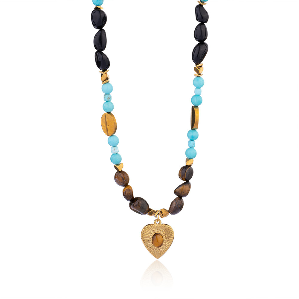 1 Piece Bohemian Heart Natural Stones Gold Color Women's Beaded Necklaces 
