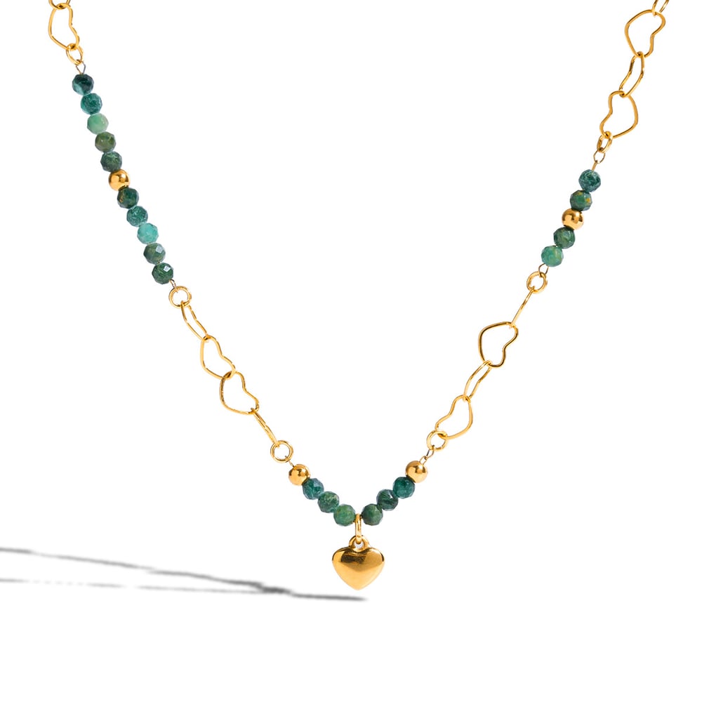 1 Piece Elegant Heart Beads Stainless Steel Gold Color Women's Pendant Necklaces h5Picture7