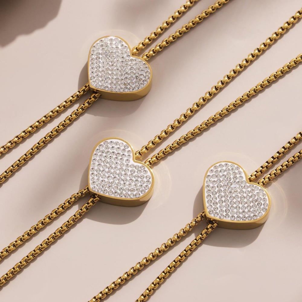 1 collar con colgante de corazón delicado de acero inoxidable con circonitas de color dorado para mujer Imagen7