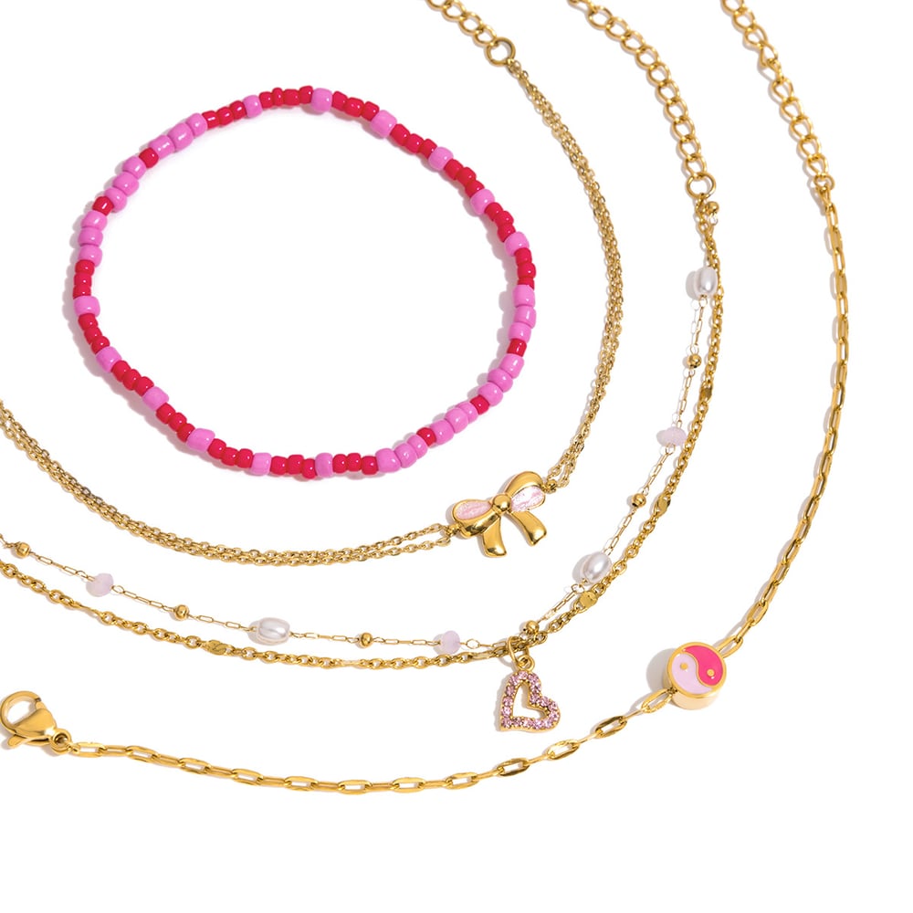 1 Piece Romantic Pink Heart Stainless Steel Gold Color Women's Charm Bracelets h5Picture7