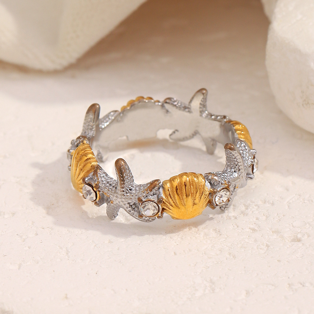1 Piece Designable Starfish & Shell Stainless Steel Gold Color Statement Rings Picture5