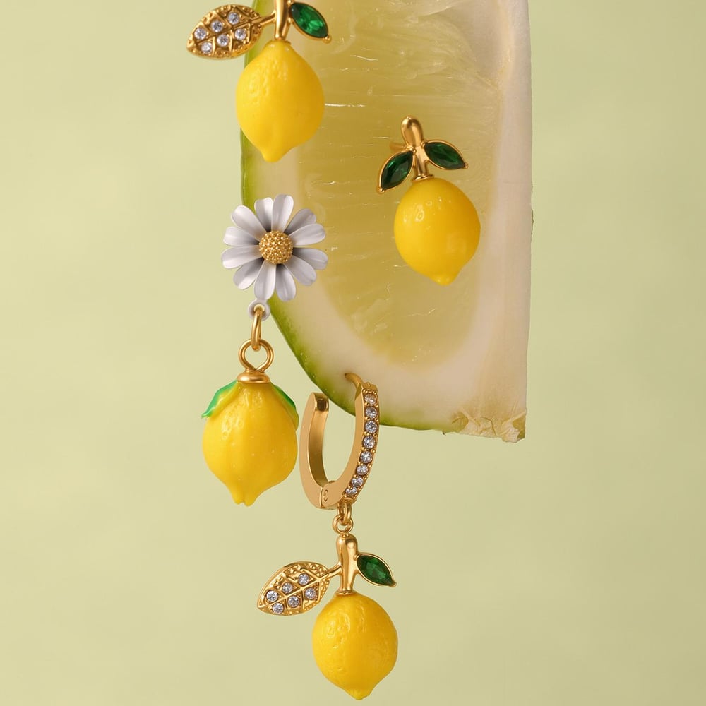 1 Pair Natural Lemon Stainless Steel Gold Color Women's Drop Earrings h5Picture2