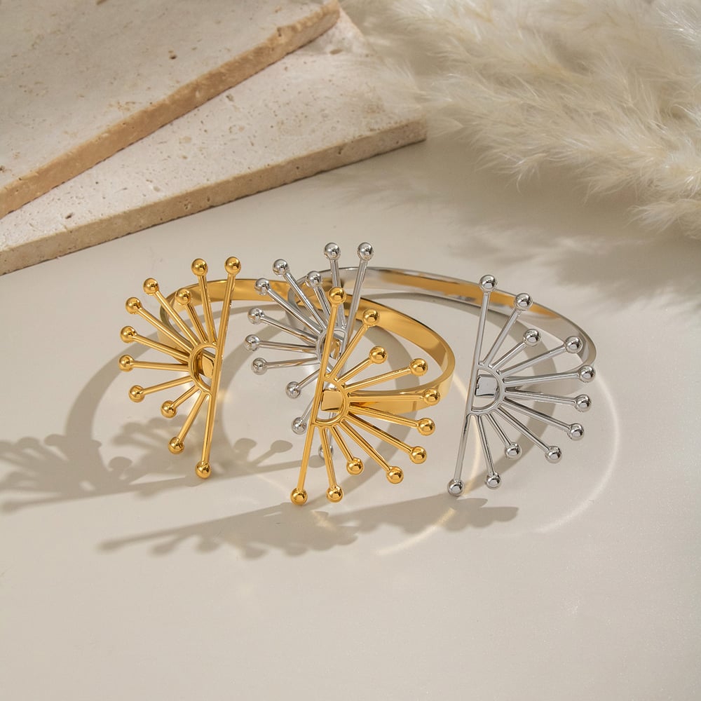 1 Piece Sun Flower Stainless Steel Gold Color Cuff Bracelet h5Picture2