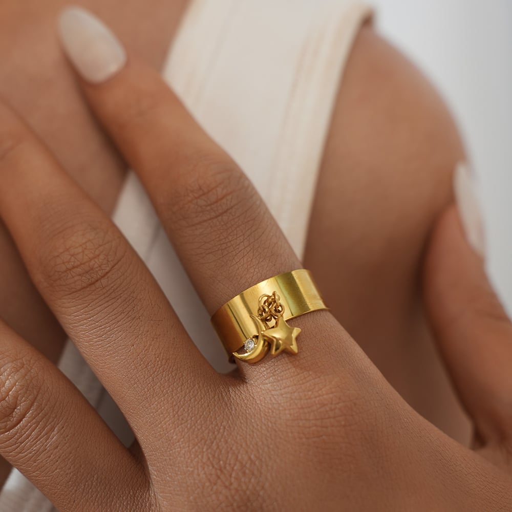 1 Piece Simple Series Classic Moon Stainless Steel   Gold Color  Statement Rings Picture8