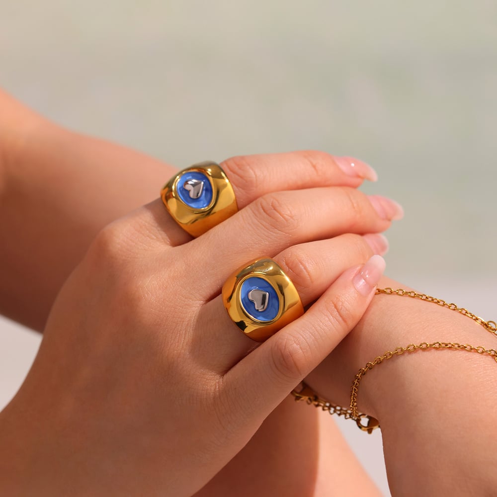 1 Piece Classic Heart Stainless Steel Gold Color Statement Rings h5Picture5