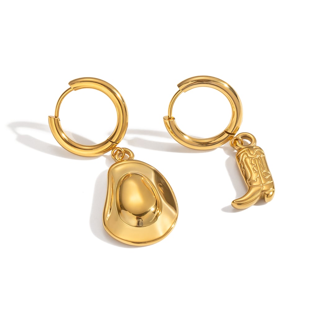 1 Pair Hip-Pop/Rock Boots Stainless Steel  Gold Color Women's Drop Earrings Picture6