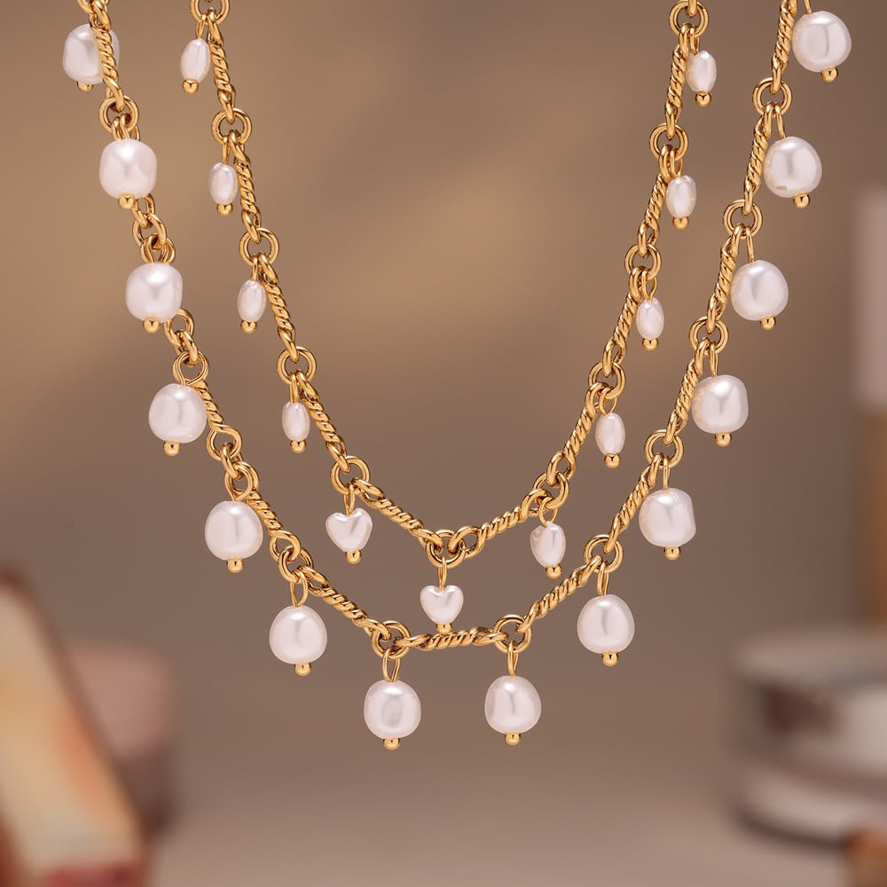 1 Piece Classic Pearl Beads Stainless Steel Gold Color Women's Necklaces Sets Picture6