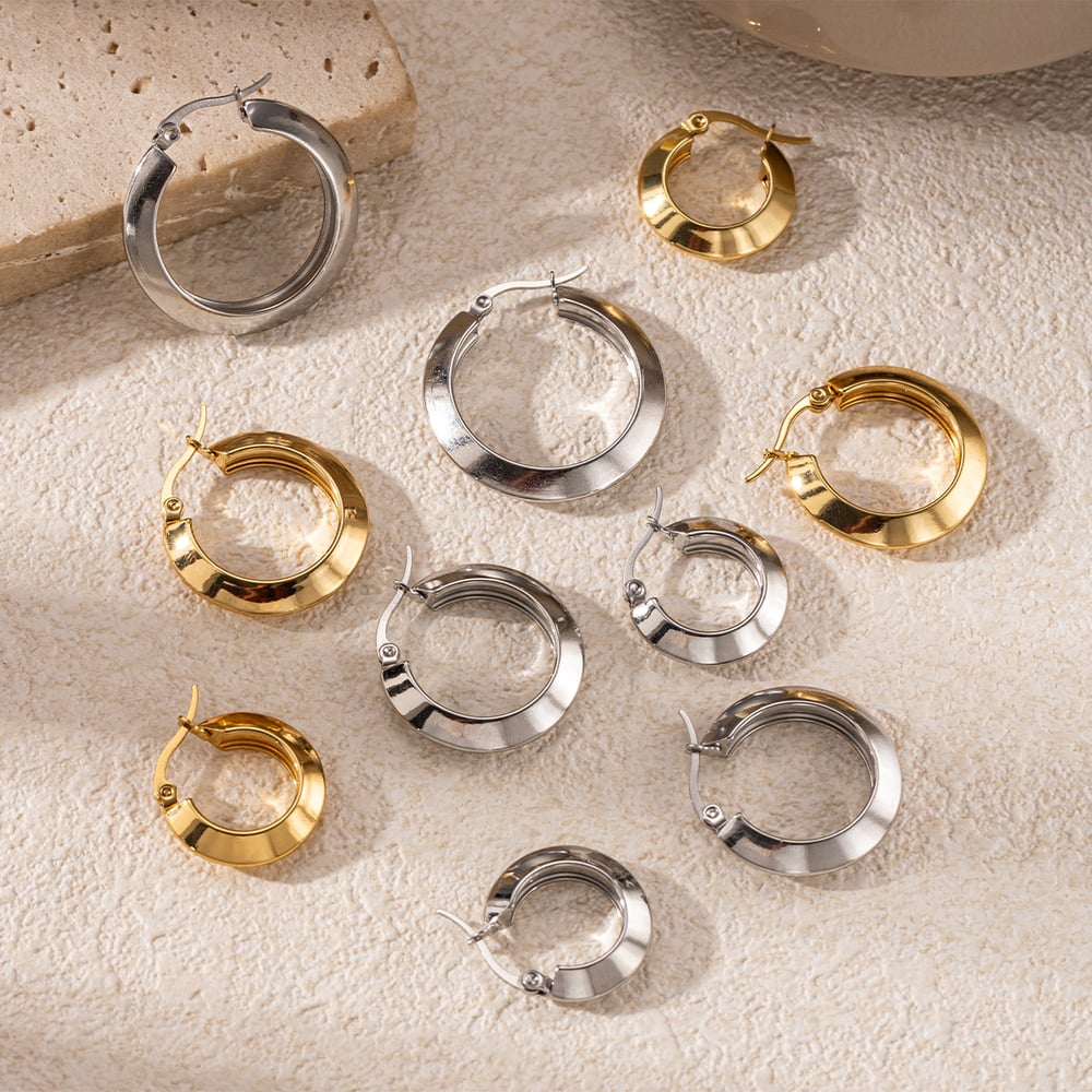 1 Pair Stainless Steel Gold Color Hoop Earrings Picture2