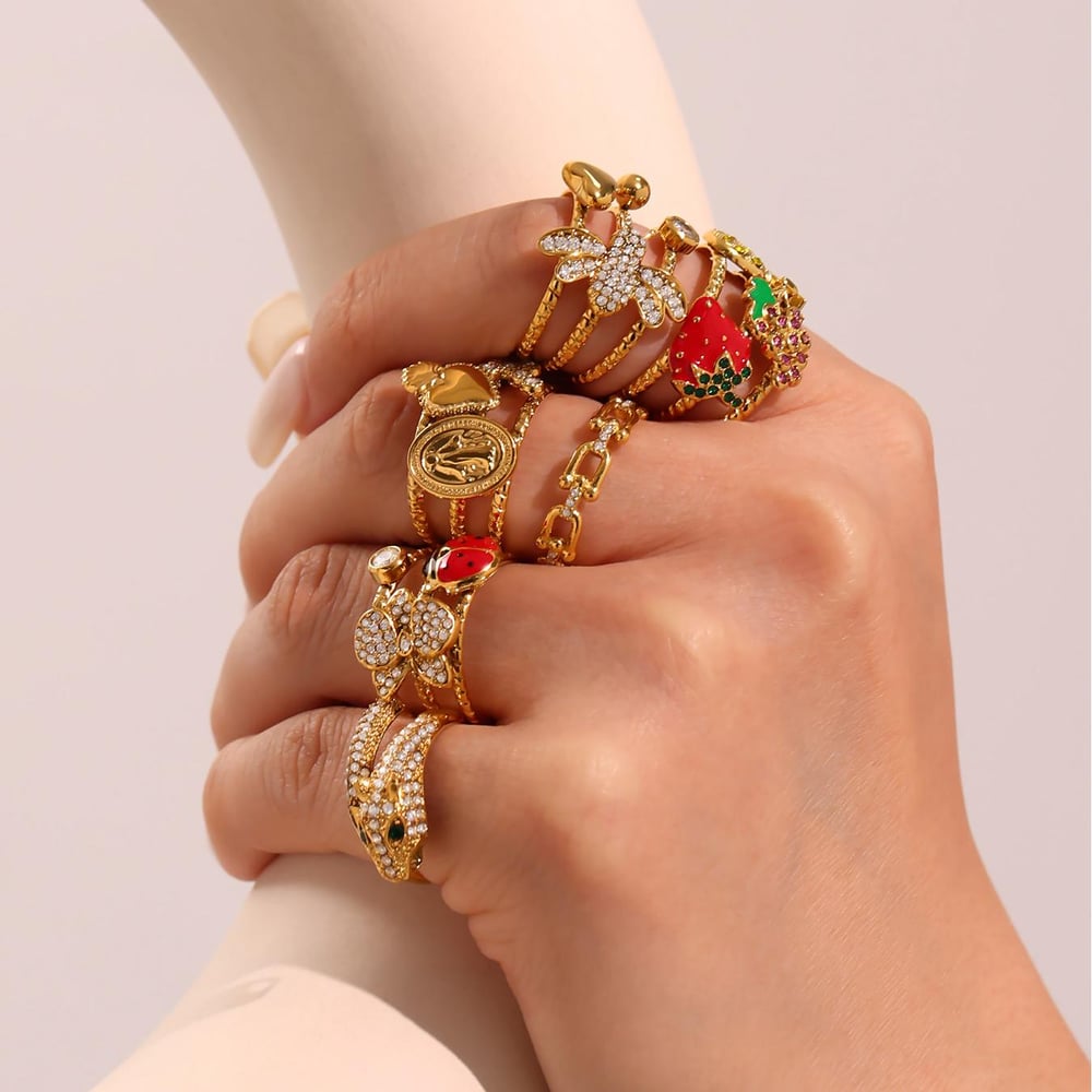 1 Piece Vivid Fruit Stainless Steel Gold Color Statement Rings h5Picture7