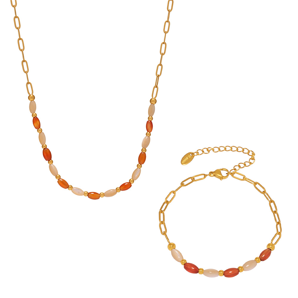 1 Piece Ethnic Series Oval Beads Natural Stones Gold Color Women's Necklaces Sets Picture7