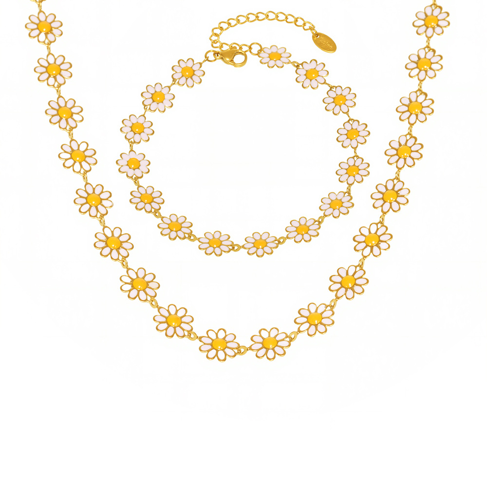 1 Piece Sweet Daisy Stainless Steel Gold Color Women's Necklaces Sets h5Picture7
