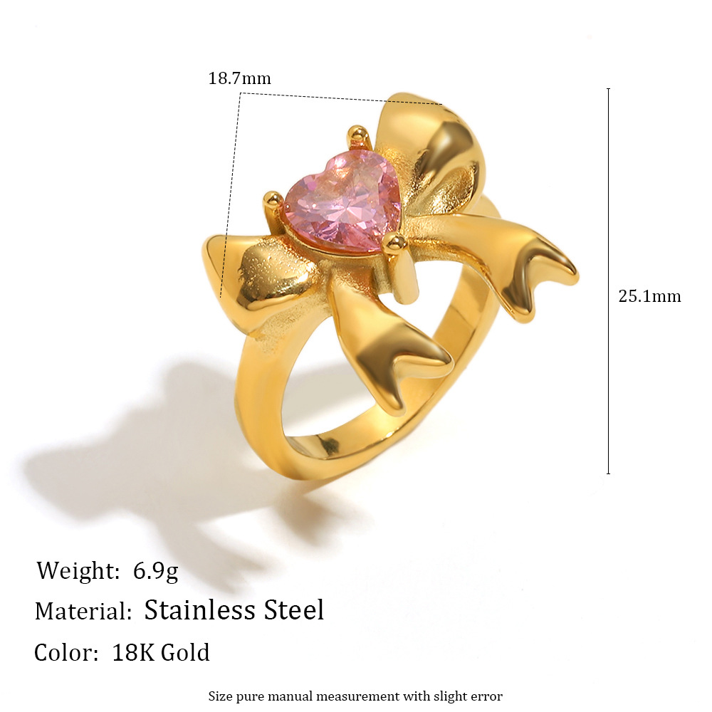 1 Piece Simple Series Cute Bow Knot Stainless Steel Zircon Women's Gemstone Rings Picture2