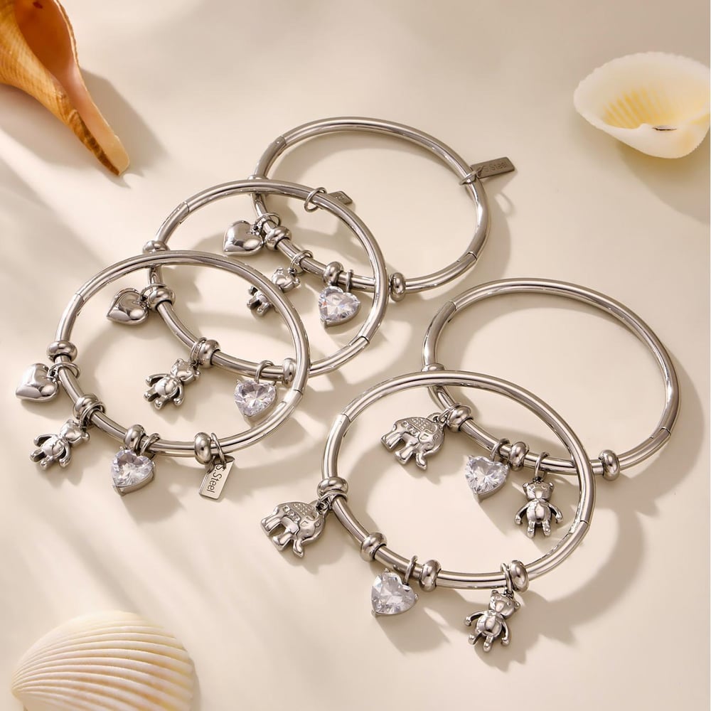 1 Piece Cute Bear Stainless Steel Gold Color Women's Charm Bracelets h5Picture6