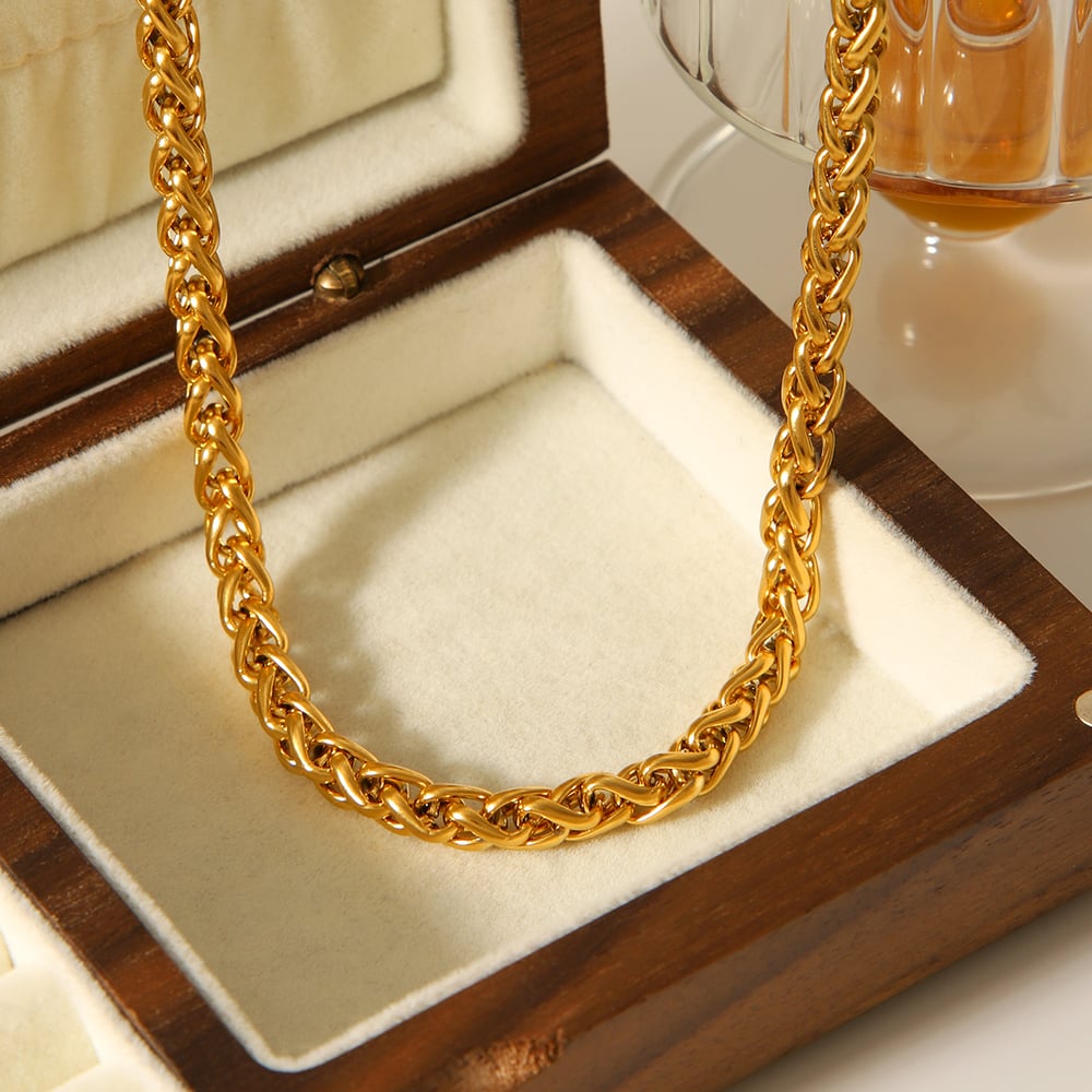 1 pieza de cadena diaria de acero inoxidable color dorado collares de cadena para mujer Imagen6