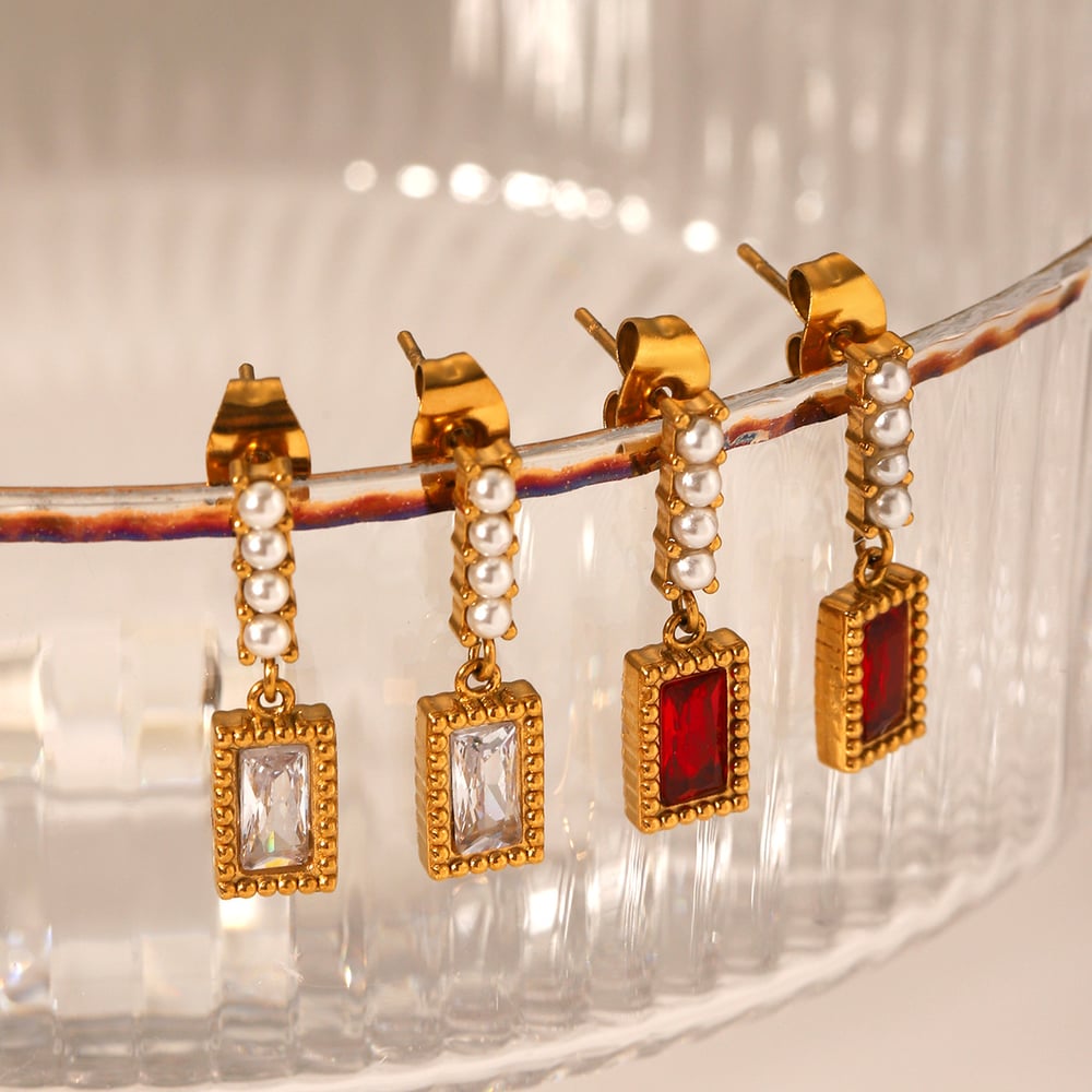 Tägliche Quaste Edelstahl Gold Farbe Zirkon Damen Ohrstecker Bild3