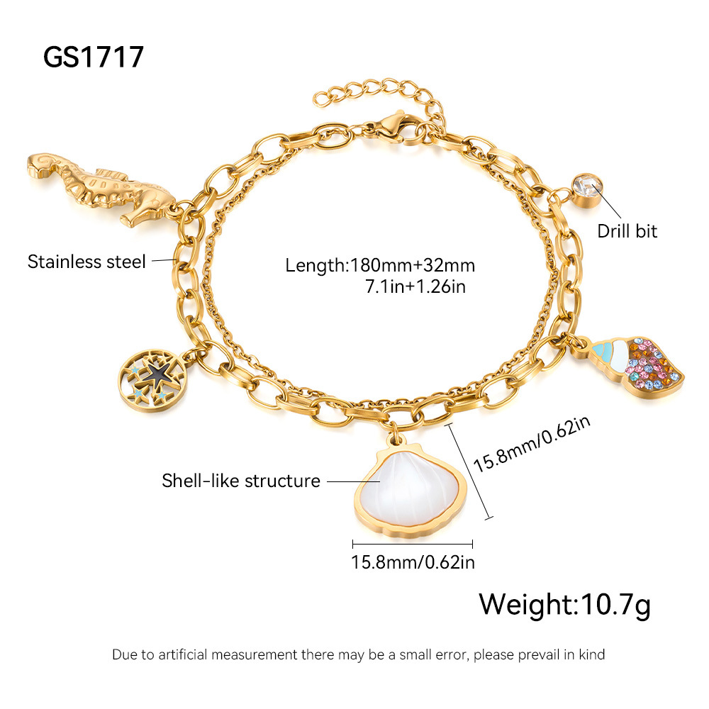 1 Stück Retro Muschel Edelstahl Goldfarben Charm Armband h5Bild2