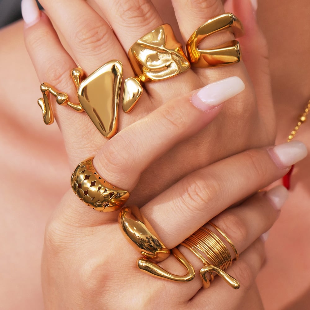 1 Piece Modern Irregular Shape Stainless Steel Gold Color Statement Rings Picture4