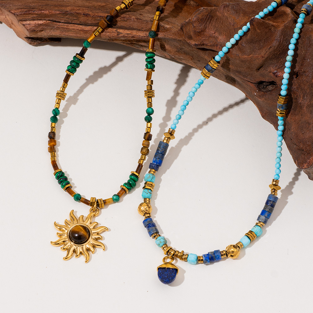 1 Piece Classic Series Elegant Sun Natural Stones Gold Color Women's Beaded Necklaces h5Picture3