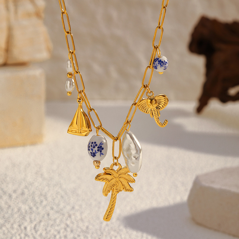 1 Piece Shell Stainless Steel Gold Color Pendant Necklace h5Picture3