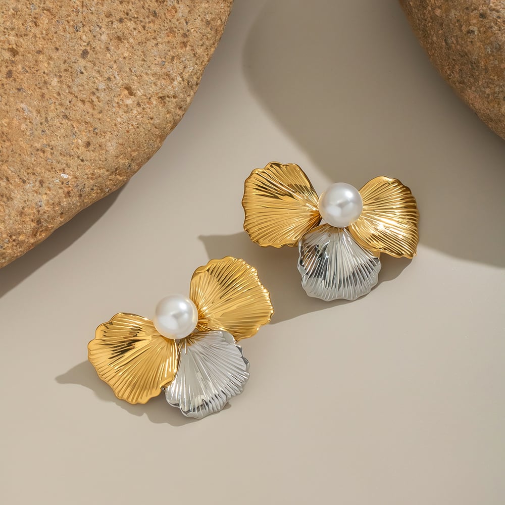 1 Pair Retro Flower Stainless Steel Mixed Color Stud Earrings h5Picture4