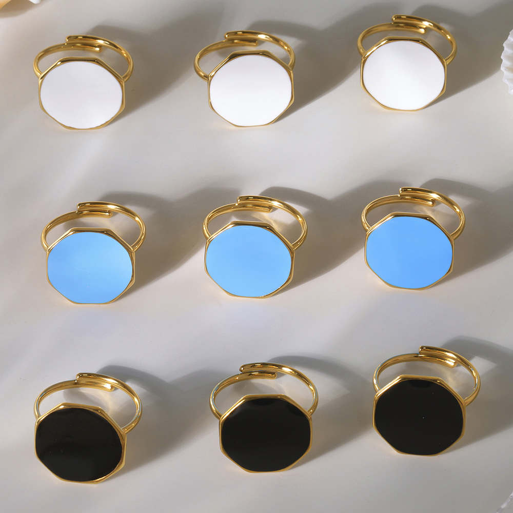 1 Piece Hexagon Enamel Dripping Stainless Steel Gold Color Statement Rings Picture3