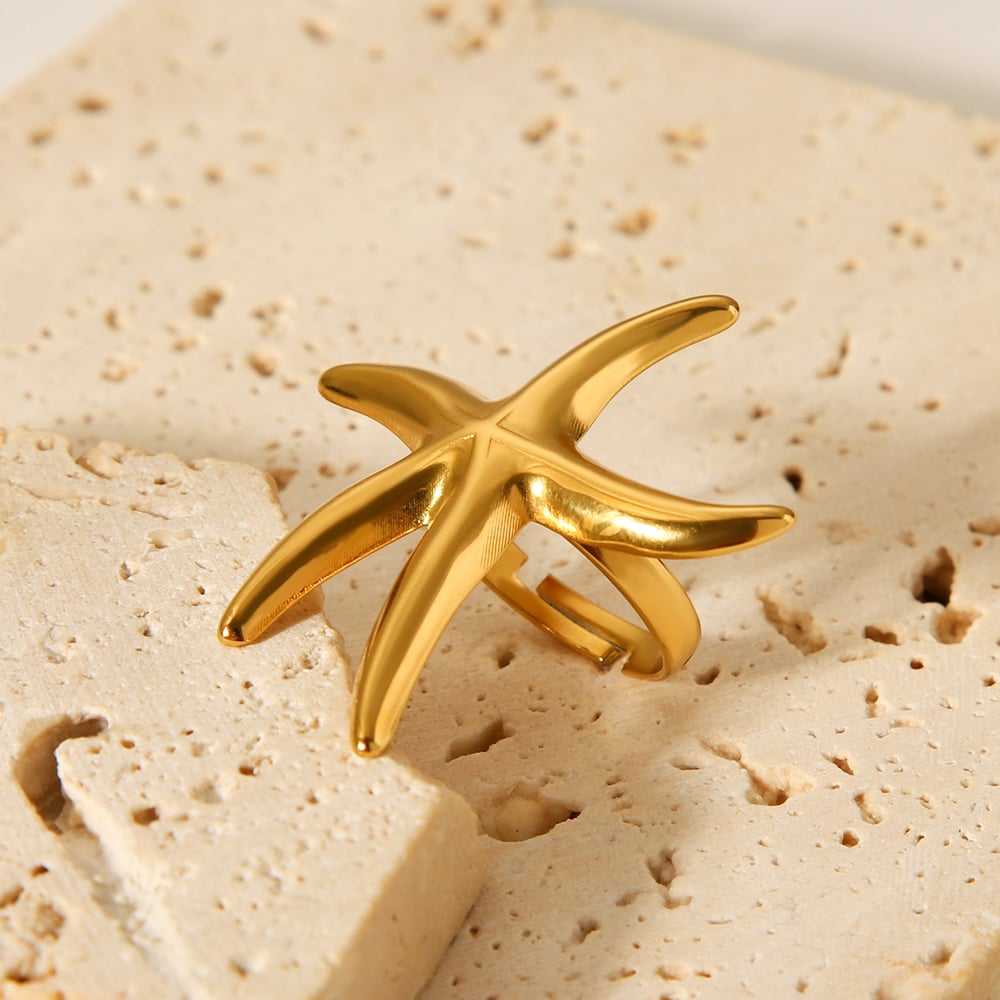 1 Piece Simple Daily Starfish Stainless Steel  Gold Color  Statement Rings h5Picture4
