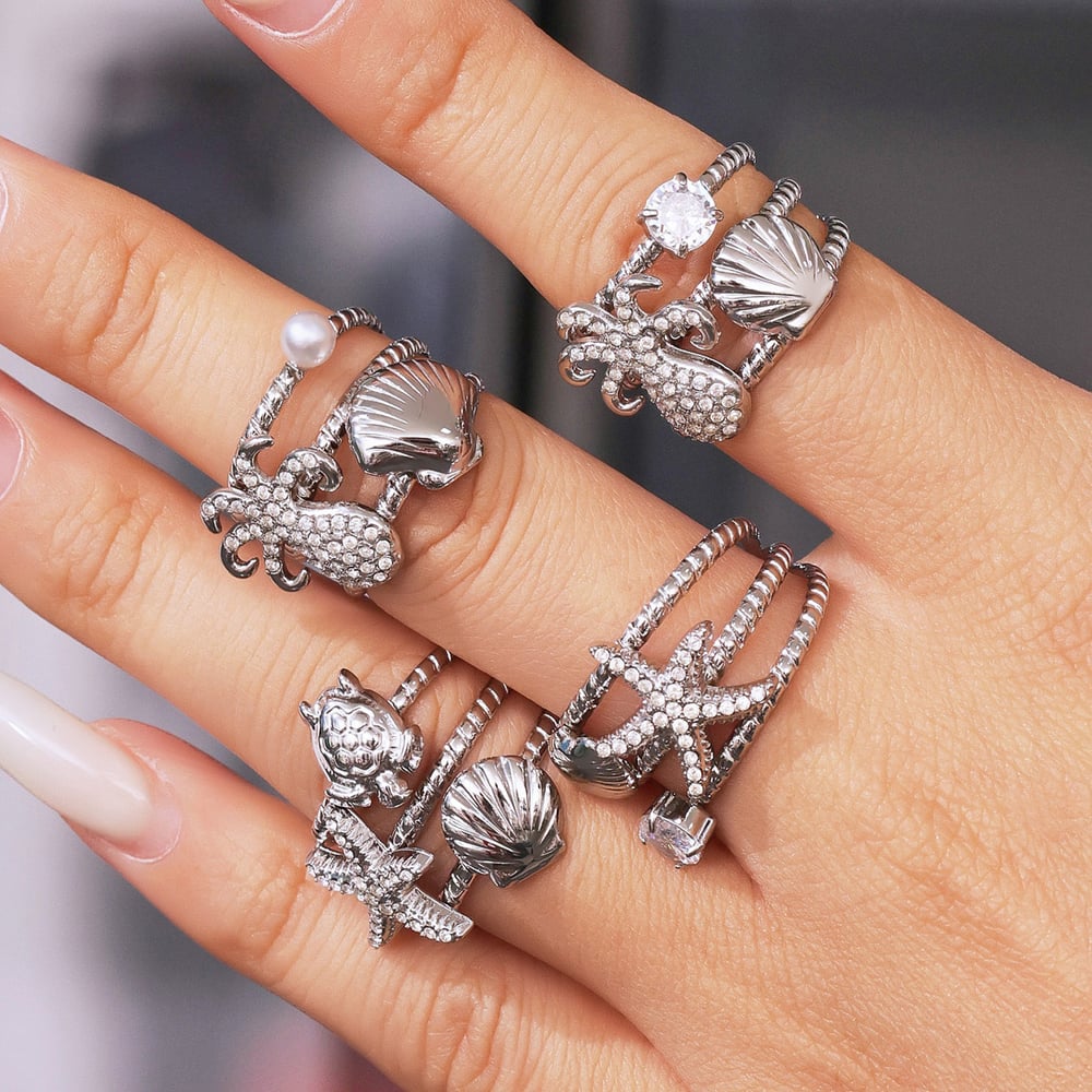 1 Piece Shinning Marine Organism Stainless Steel Gold Color Statement Rings Picture5