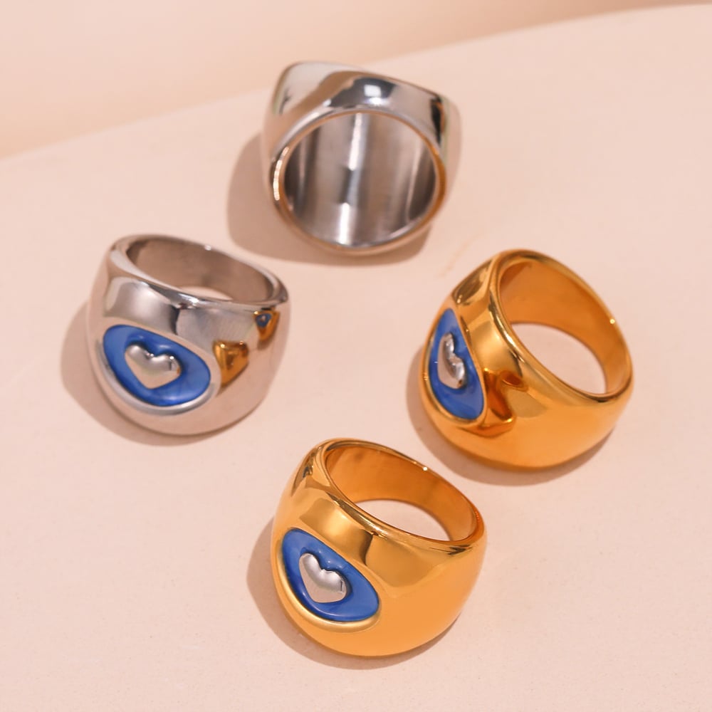 1 Piece Classic Heart Stainless Steel Gold Color Statement Rings h5Picture4