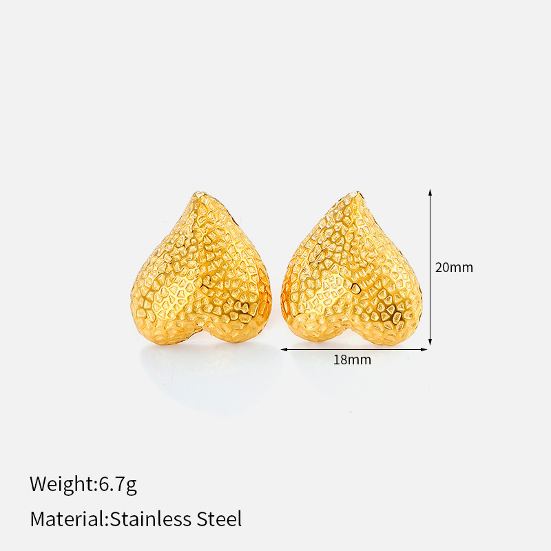 Romantic  Elegant Heart Stainless Steel Gold Color  Women's Stud Earrings