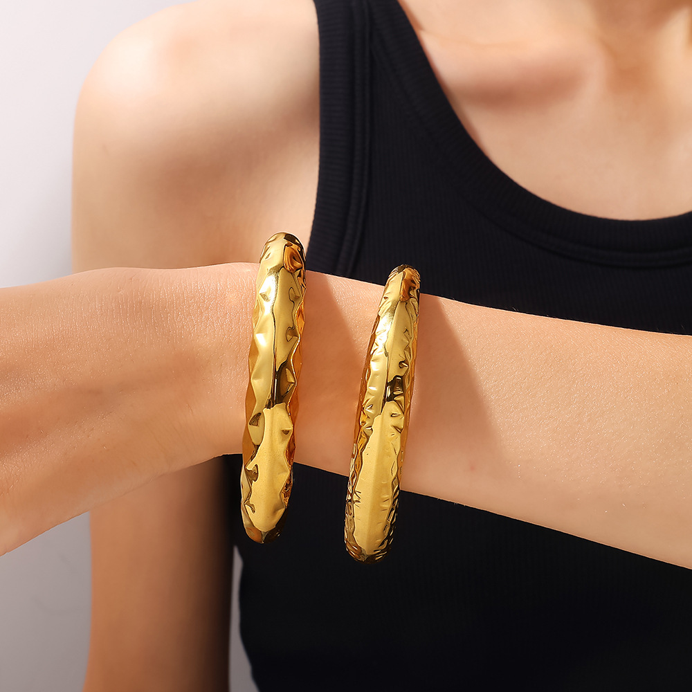 1 Piece Plaid Stainless Steel Gold Color Cuff Bangle h5Picture4
