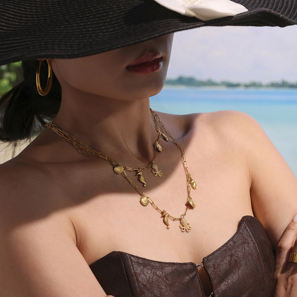 1 Piece Marine Organism Stainless Steel Gold Color Women's Pendant Necklaces h5Picture3