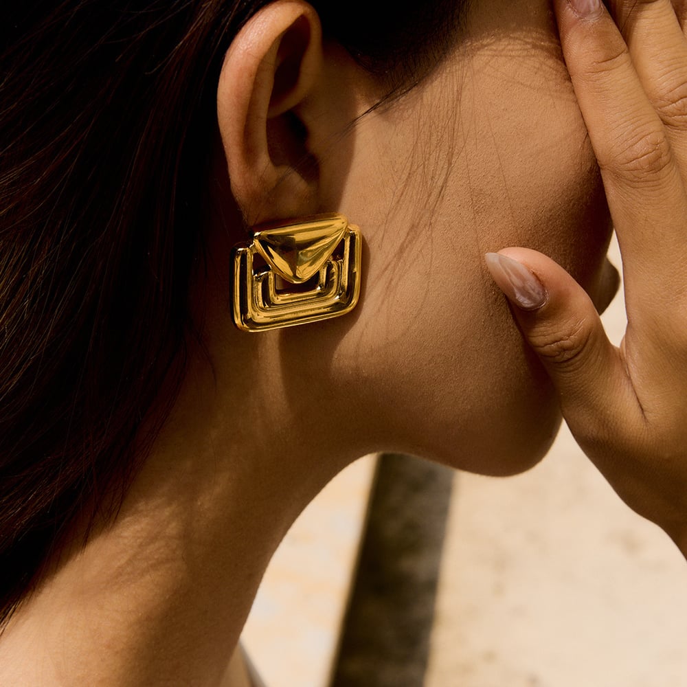 1 Pair Simple Email Shape Stainless Steel Gold Color Women's Stud Earrings h5Picture4