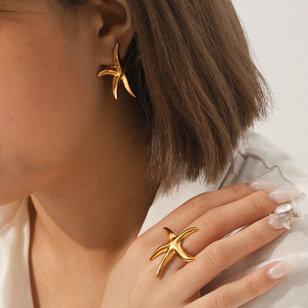 1 Piece Simple Daily Starfish Stainless Steel  Gold Color  Statement Rings h5Picture3