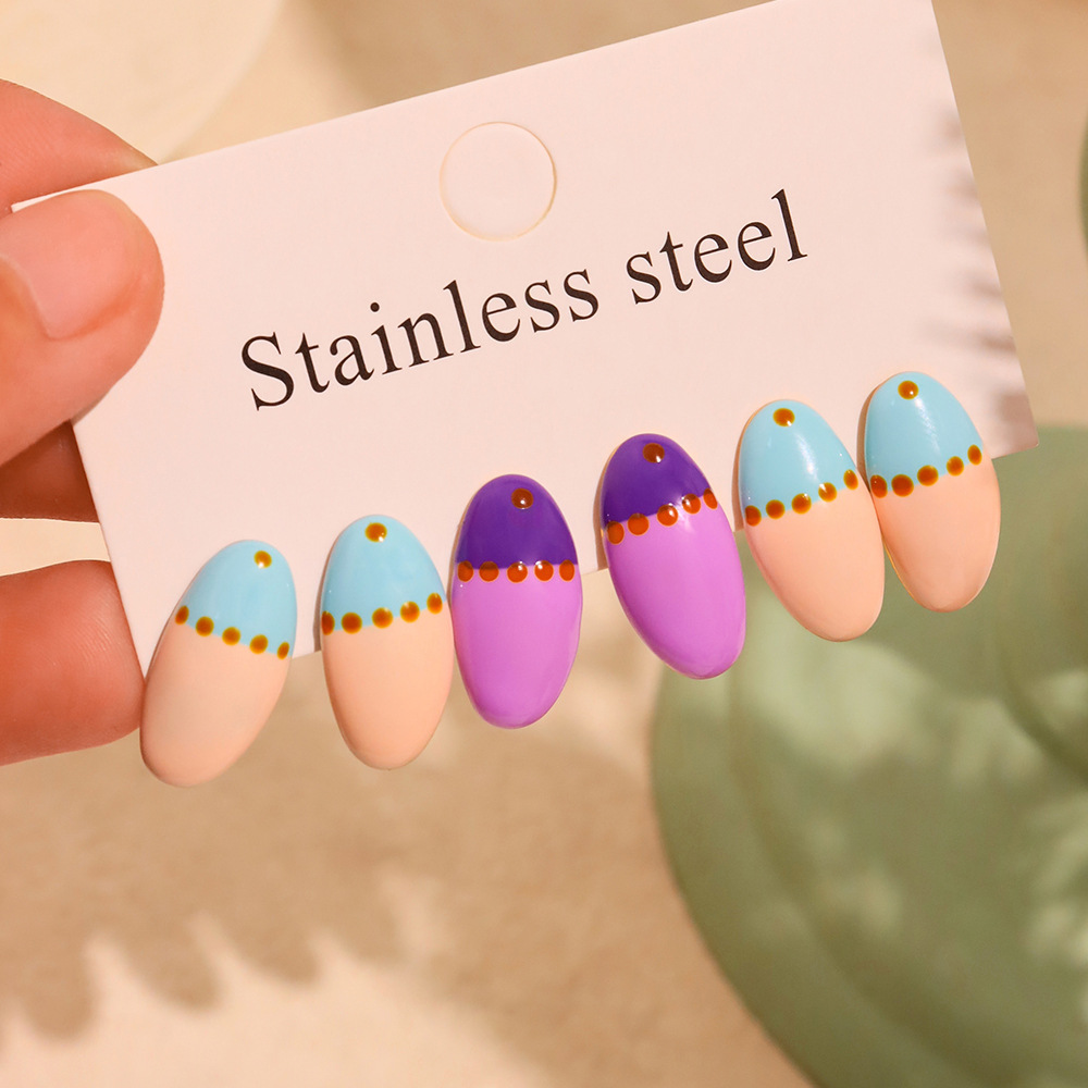 1 Pair Romantic Series Oval Stainless Steel Gold Color Women's Stud Earrings h5Picture4