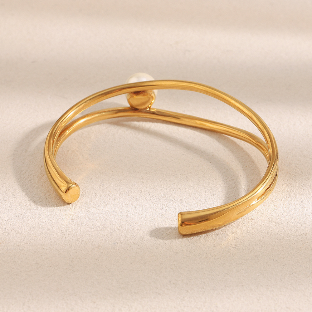 1 Piece Simple Series Elegant Circle Stainless Steel Artificial Pearl Women's Bangles h5Picture4