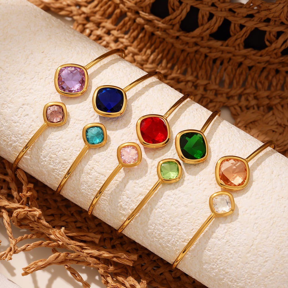 1 Pair Luxurious Rectangle Stainless Steel Gold Color Women's Bangles Picture2